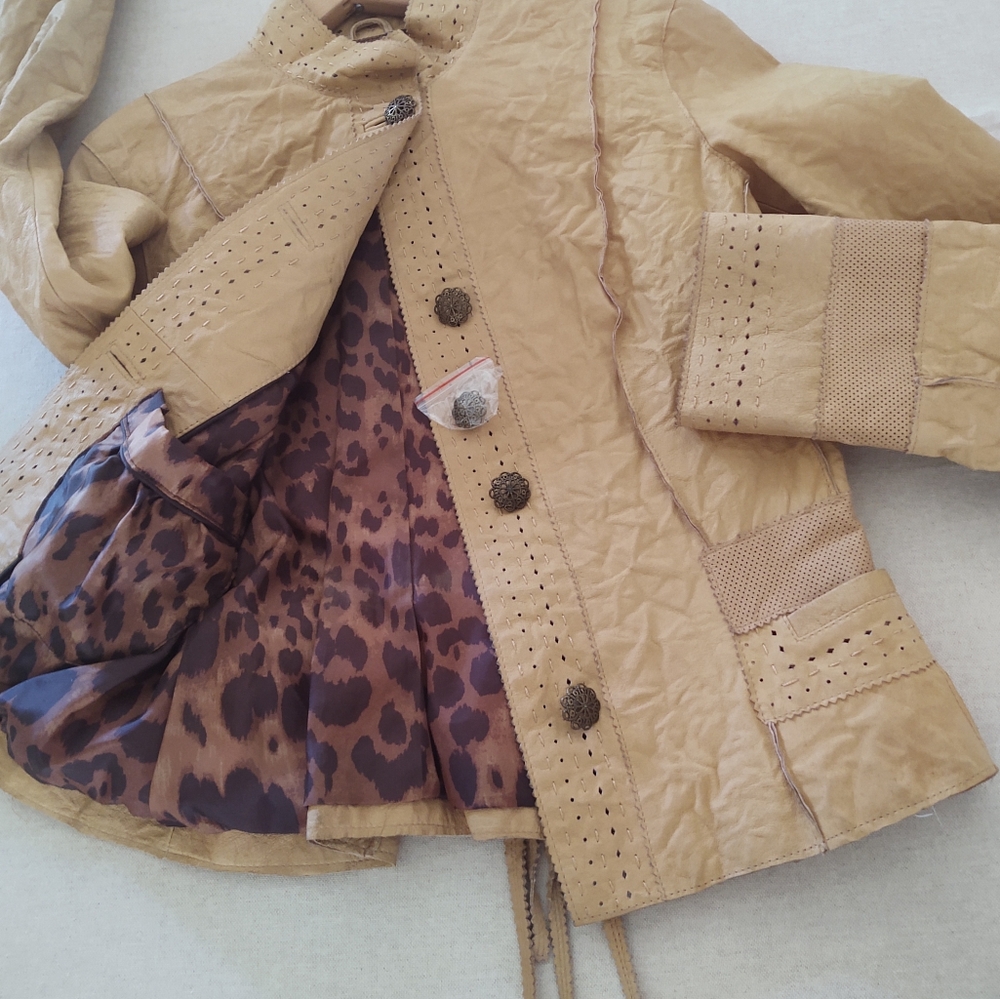 Wilson's Genuine LEATHER Coat Butterscotch-Tan Color + Brass-Buttons Size: S
